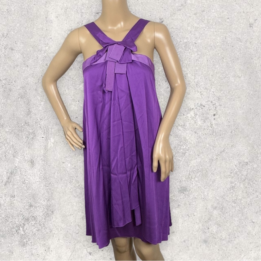 Elie Tahari Angelina Purple Silk Dress Size 6 Flowly‎ Flattering $398 USD Bow